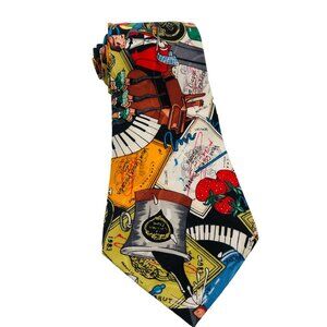Vtg 90s Collectible Nicole Miller Vintage Silk Tie Cabaret Wine Caviar Cancan
